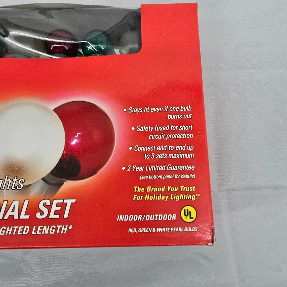 GE String-A-Long 35 Pearl Lights Traditional Set Red Green White 22.6ft 63380